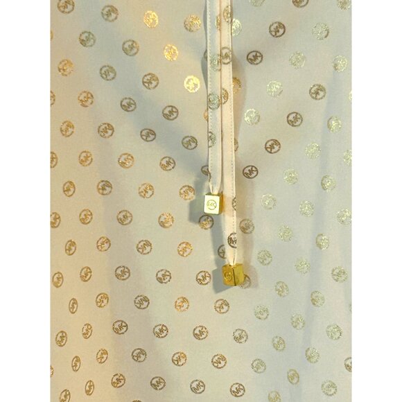 Michael Kors Cold Shoulder Blouse Shirt Top Gold Logo Polka Dot Print Size Small - Picture 3 of 6